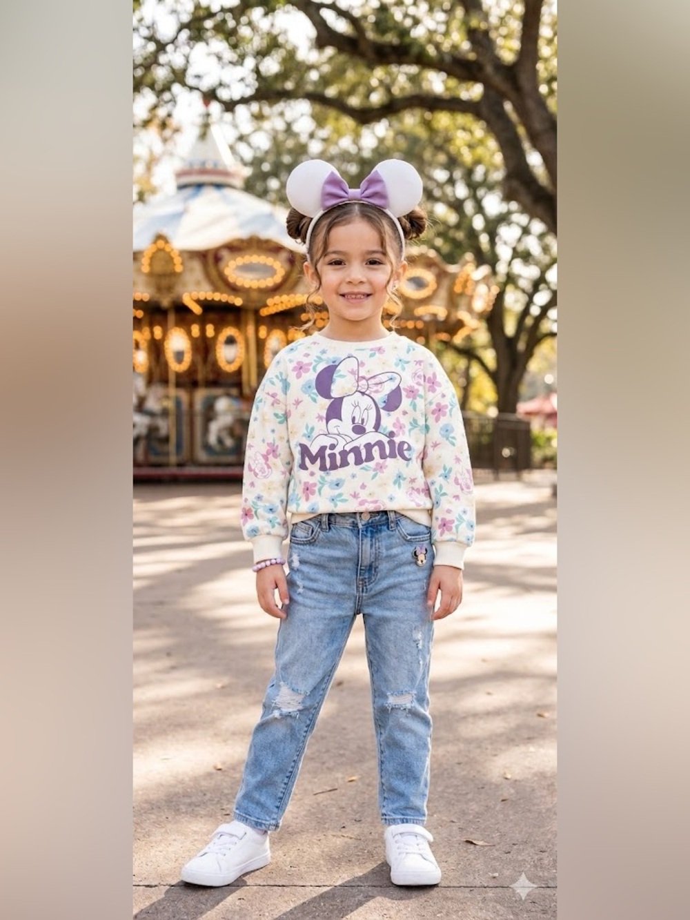 Minnie Mouse Floral Kids Sweatshirt - White and Purple size 10/12